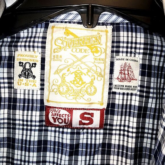 Sovereign Code Plaid Button Long Sleeve Woven Pleasure Men's Shirt Size Small - Picture 4 of 7